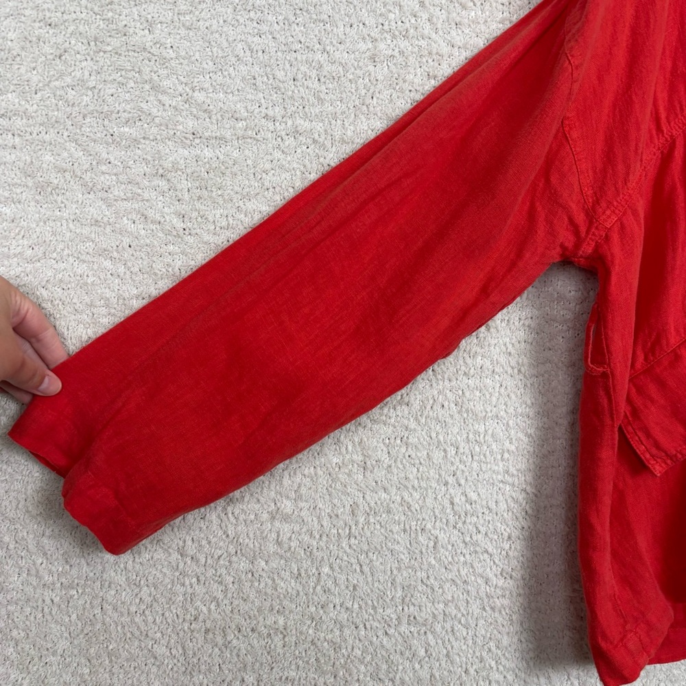 Zara Basic‎ Jacket Womens L Red Orange 100% Linen *Missing Belt* - Picture 4 of 12